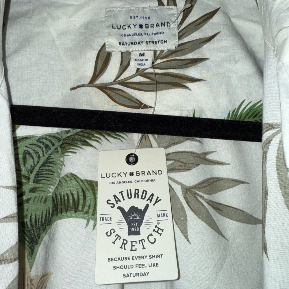 Lucky Brand White Tropical Palm-Print Short Sleeve Shirt - Picture 3 of 6
